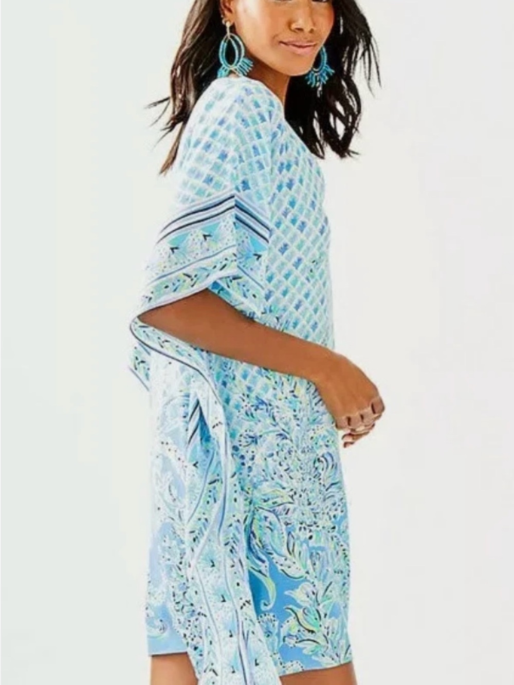 Light Blue Printed V-Neck Women’s Swim Coverup - Picture 3 of 9
